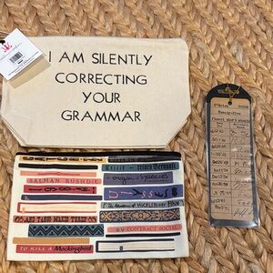 NWT Book-Themed Canvas Pouches and Bookmark Bundle